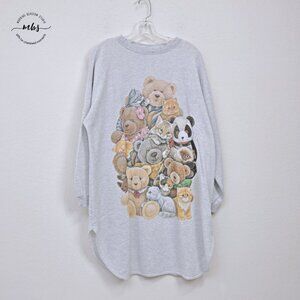 Vintage 90s Mom Style Cottagecore Teddy Bear Kitten Oversized Loungewear Women S